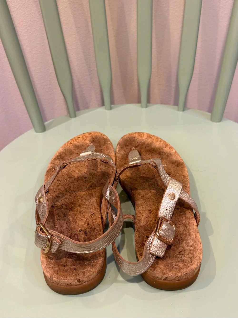 Ayden II Metallic Gold Cork T-Strap Sandals